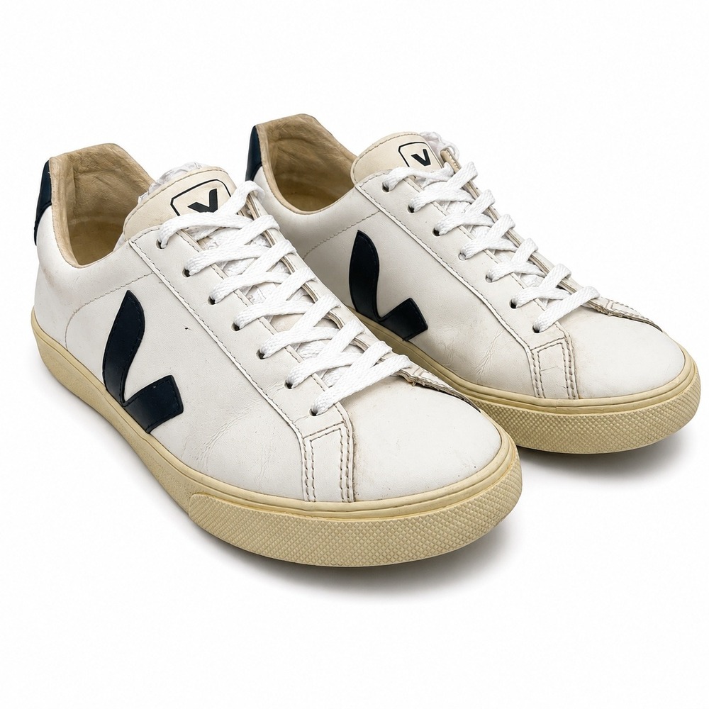 Veja Women 8 White Black Esplar Leather Low Top Sneakers Logo